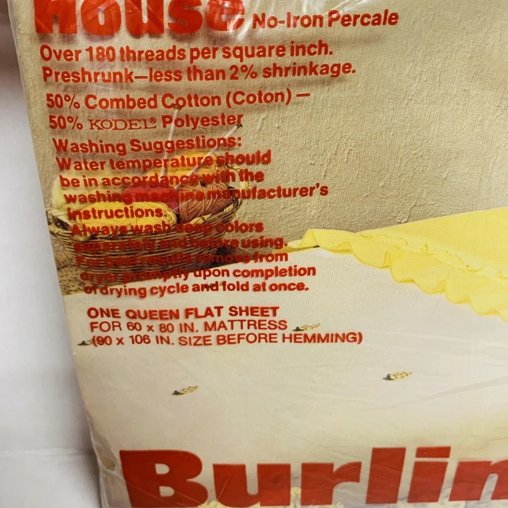 Vtg Burlington House Queen Flat Sheet White Ruffle No Iron Percale Made USA NOS